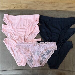 Elegant Lace and Cotton Panty Set - Pink and Black 7 new panties No Tag